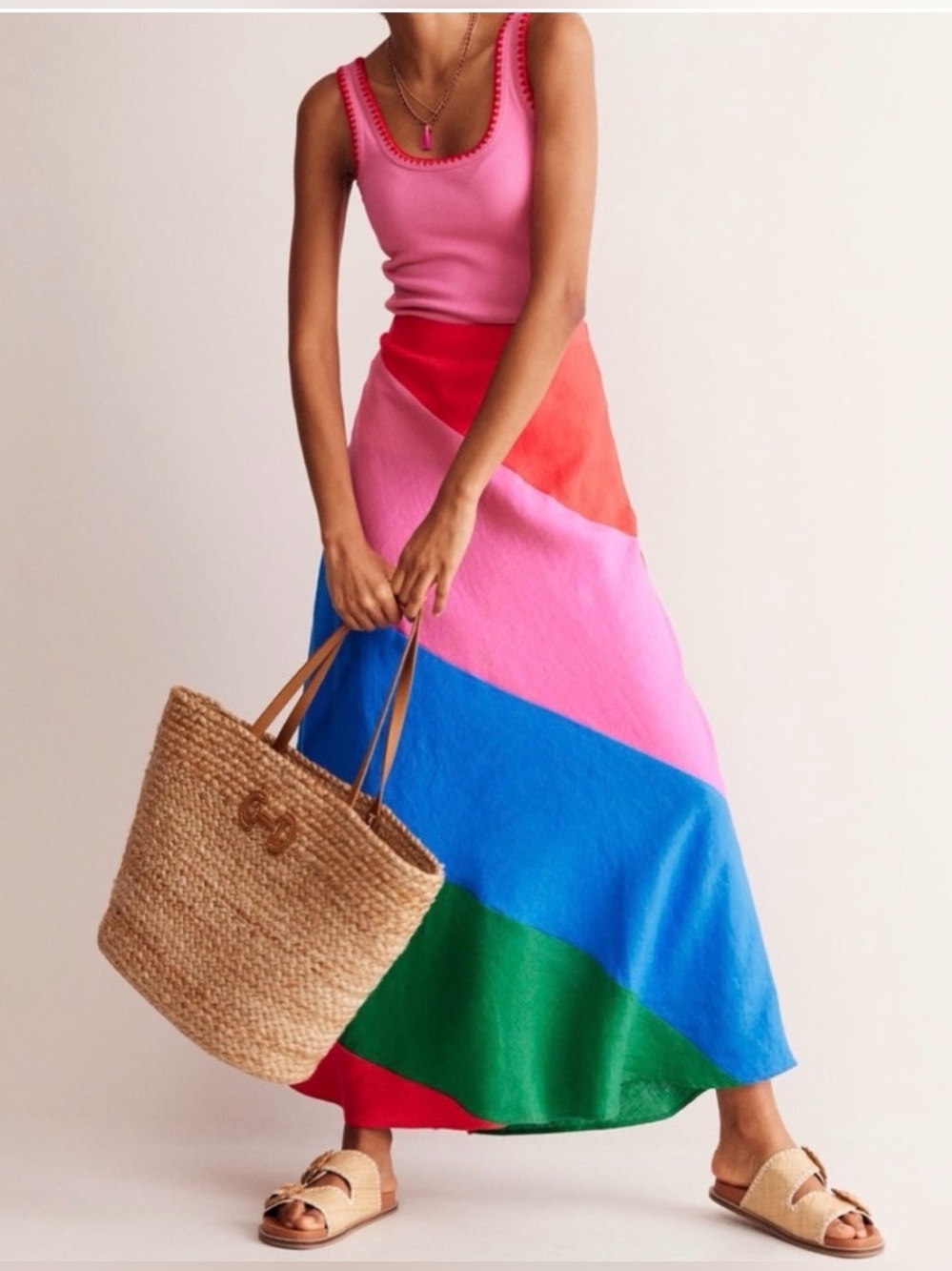 Boden Patchwork Bias-Cut Slip Skirt